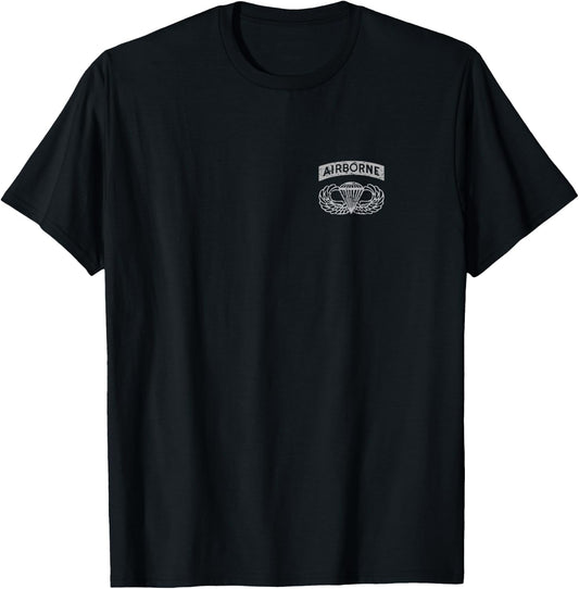 Black Airborne Jumpwings Badge on Pocket T-Shirt - T-Shirt | Black