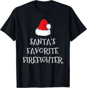 Santa's Favorite Firefighter Christmas Funny Xmas Fireman T-Shirt - T-Shirt | Black