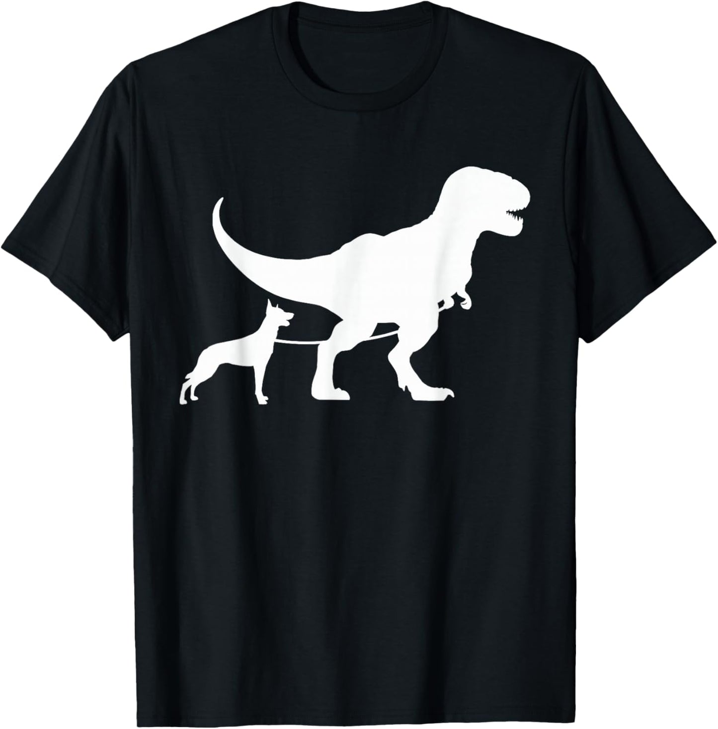 T-Rex Walking a Dog Funny Belgian Malinois Dad Dog Lovers Men Women Kids T-Shirt - T-Shirt | Black