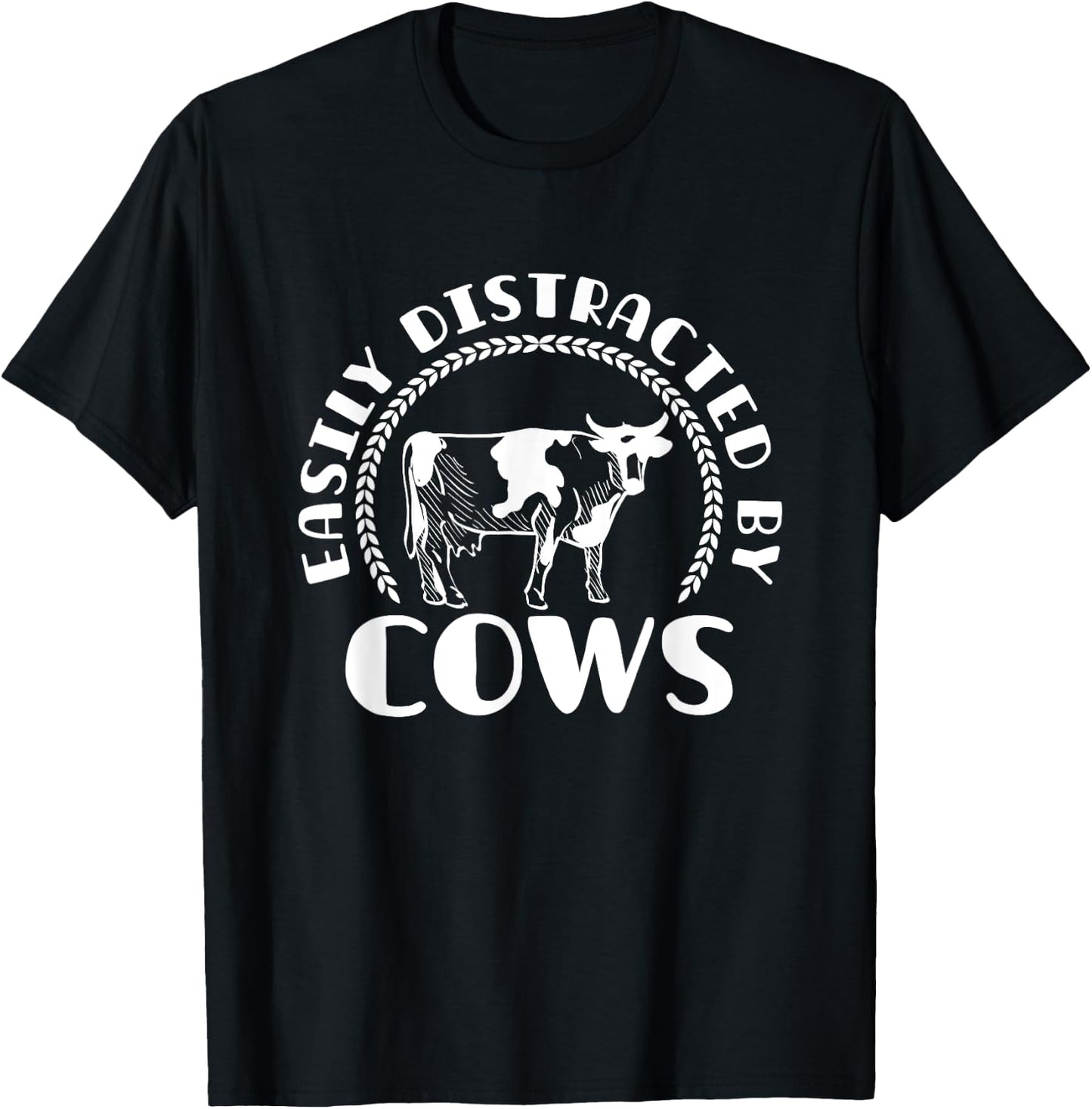 Easily Distracted By Cow T-Shirt - T-Shirt | Black