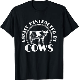 Easily Distracted By Cow T-Shirt - T-Shirt | Black