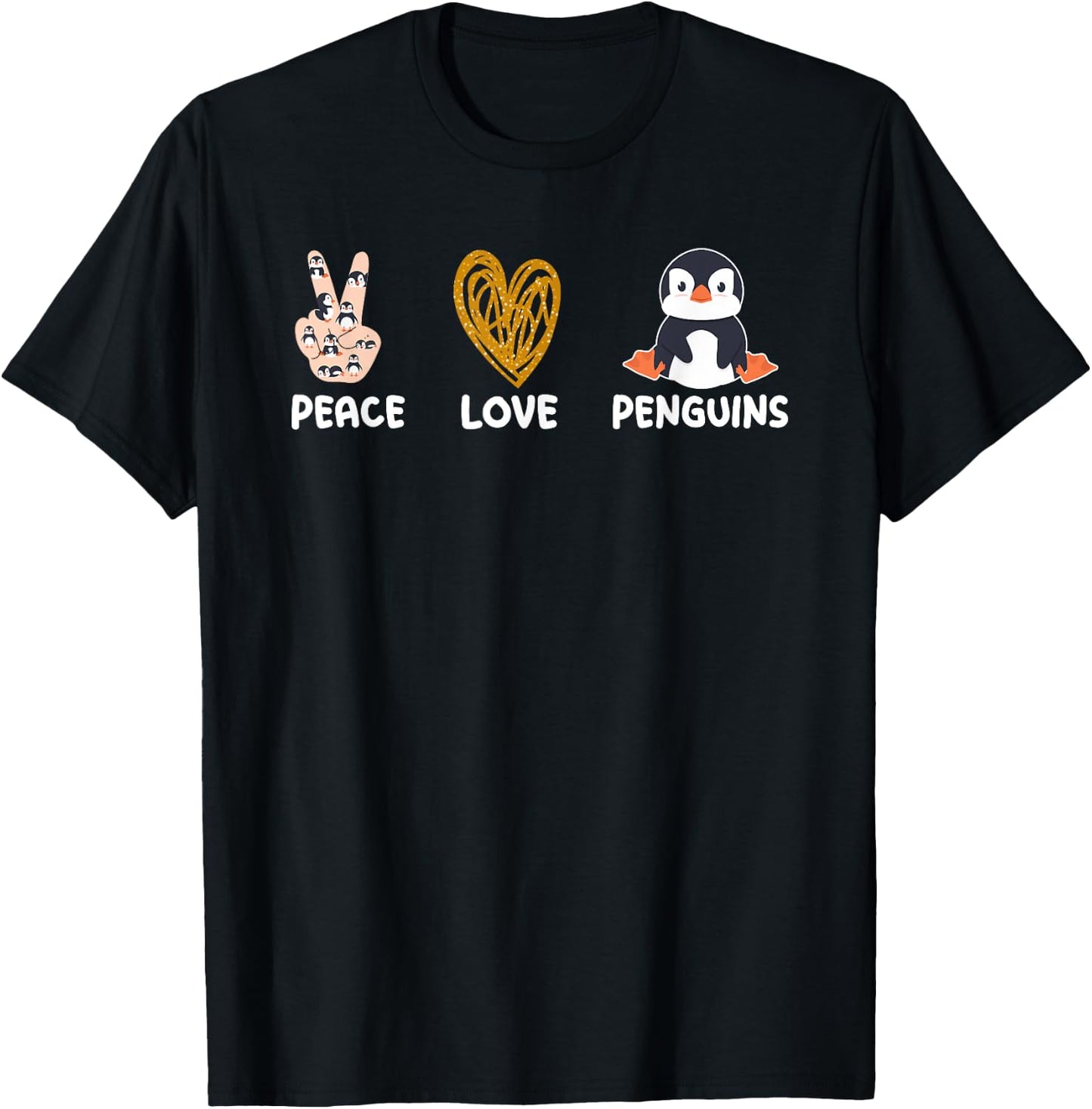 Funny Penguin Peace Love Penguins Kids T-Shirt - T-Shirt | Black