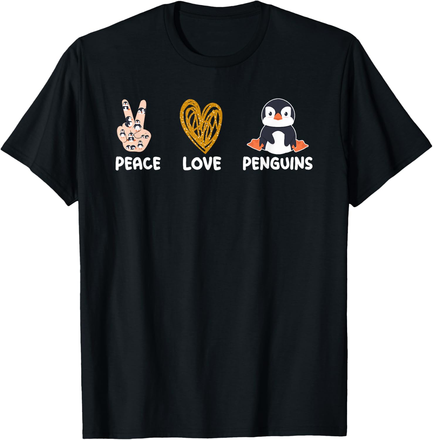 Funny Penguin Peace Love Penguins Kids T-Shirt - T-Shirt | Black