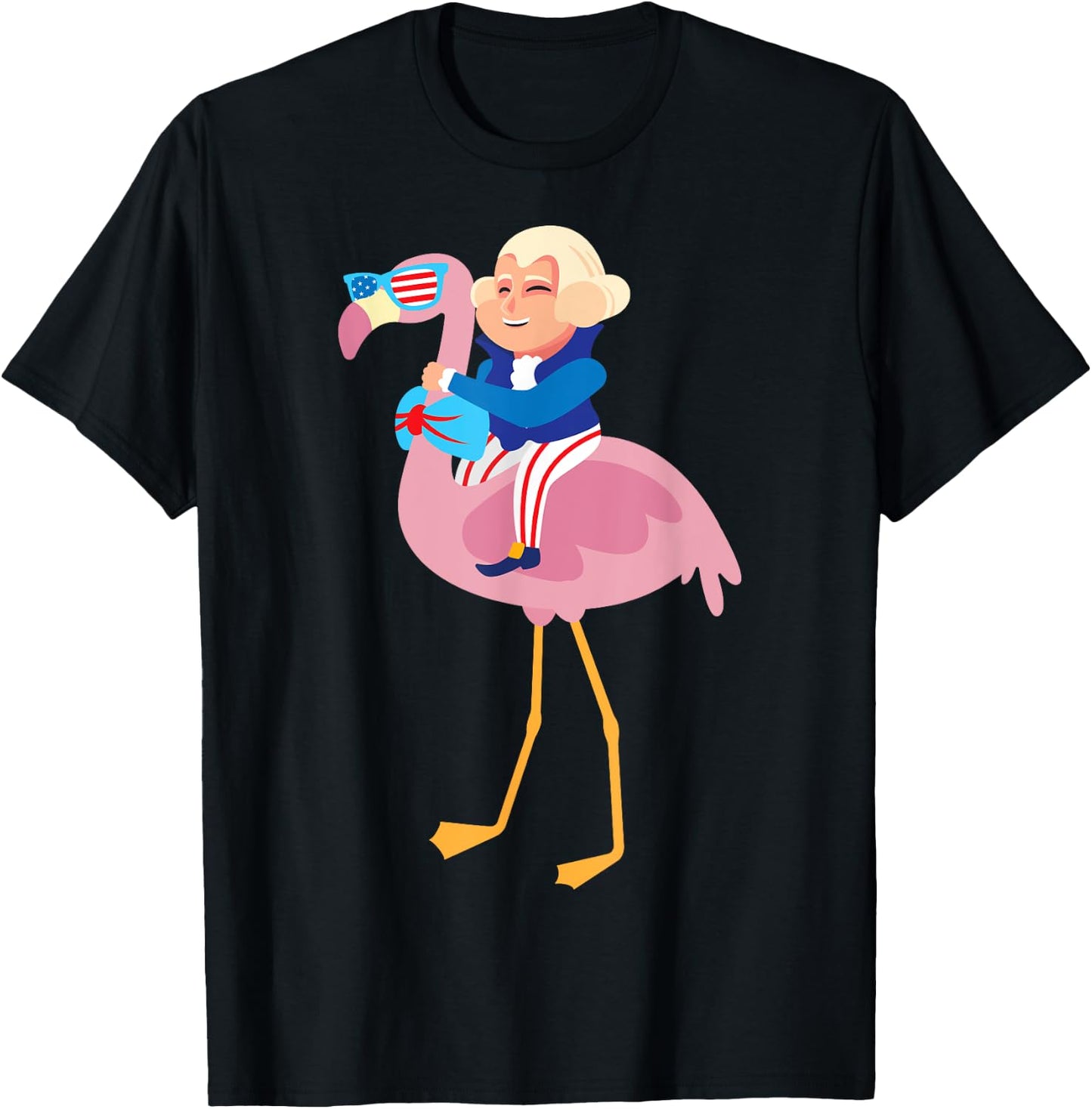 George Washington Flamingo 4th Of July American Flag Gift T-Shirt - T-Shirt | Black