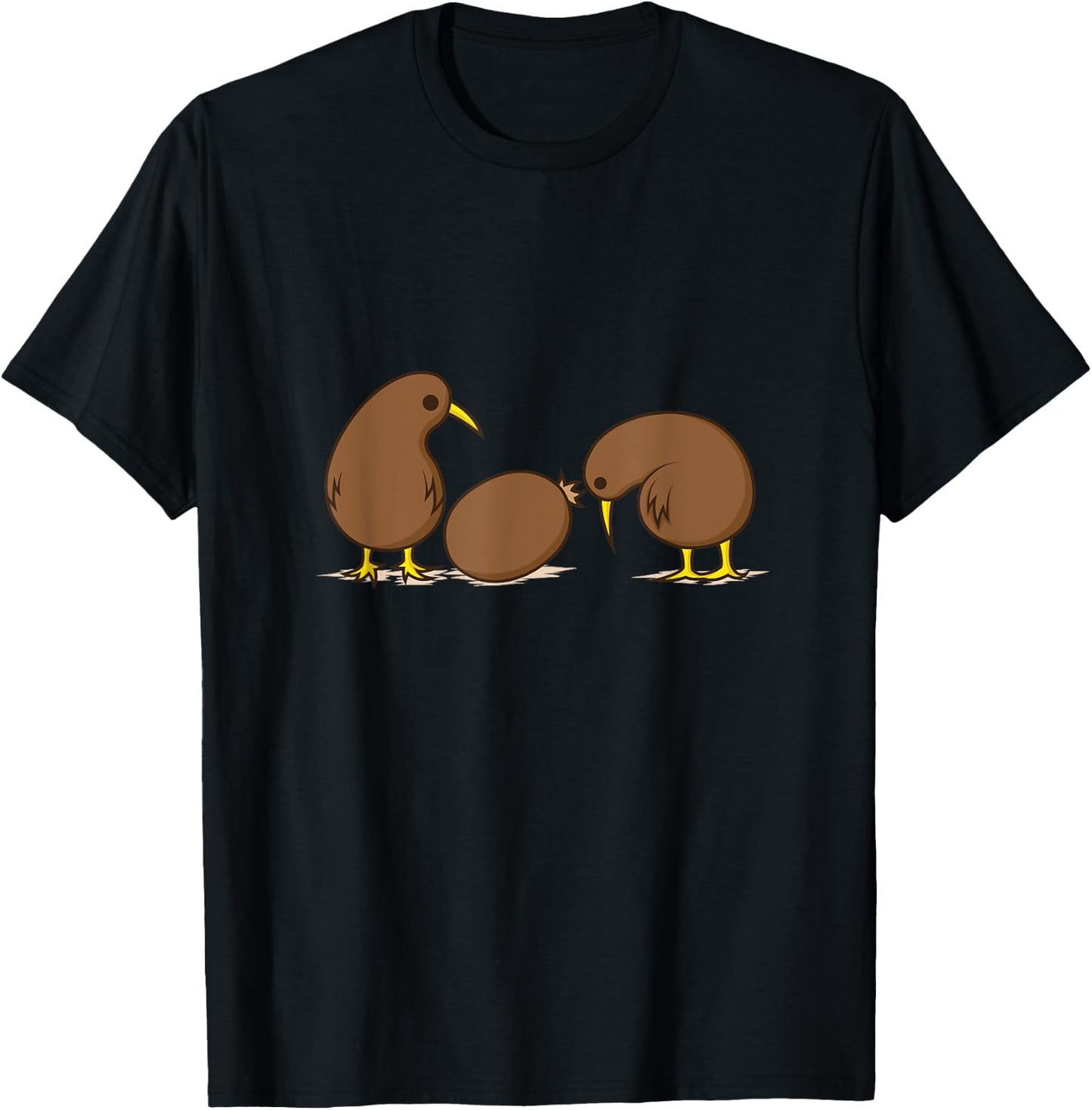 Two Kiwi Birds with one Kiwi Fruit T-Shirt - T-Shirt | Black