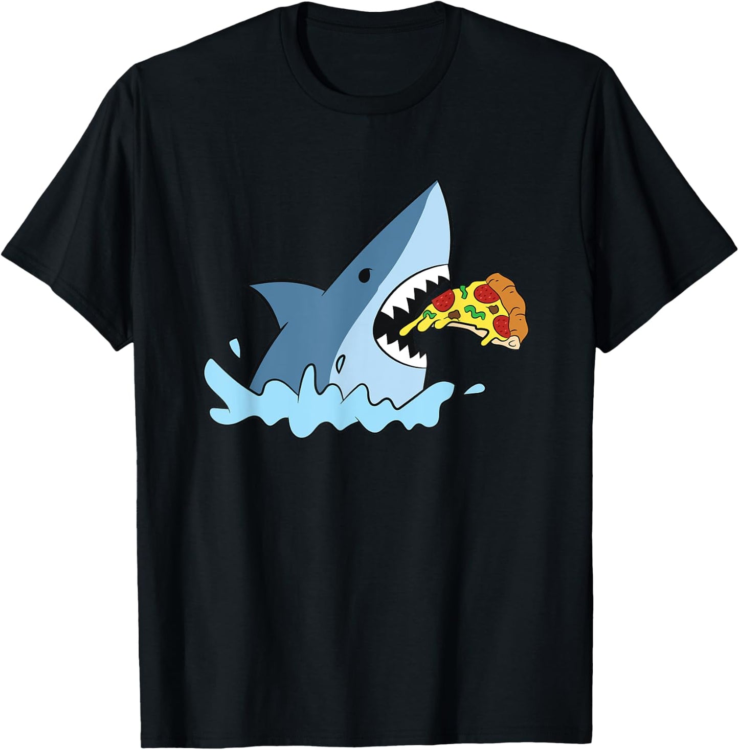 Shark Eating Pizza Cute Pizza Lover Gift T-Shirt - T-Shirt | Black