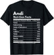 Andi Nutrition Facts Gift Funny Personalized Name Andi T-Shirt - T-Shirt | Black
