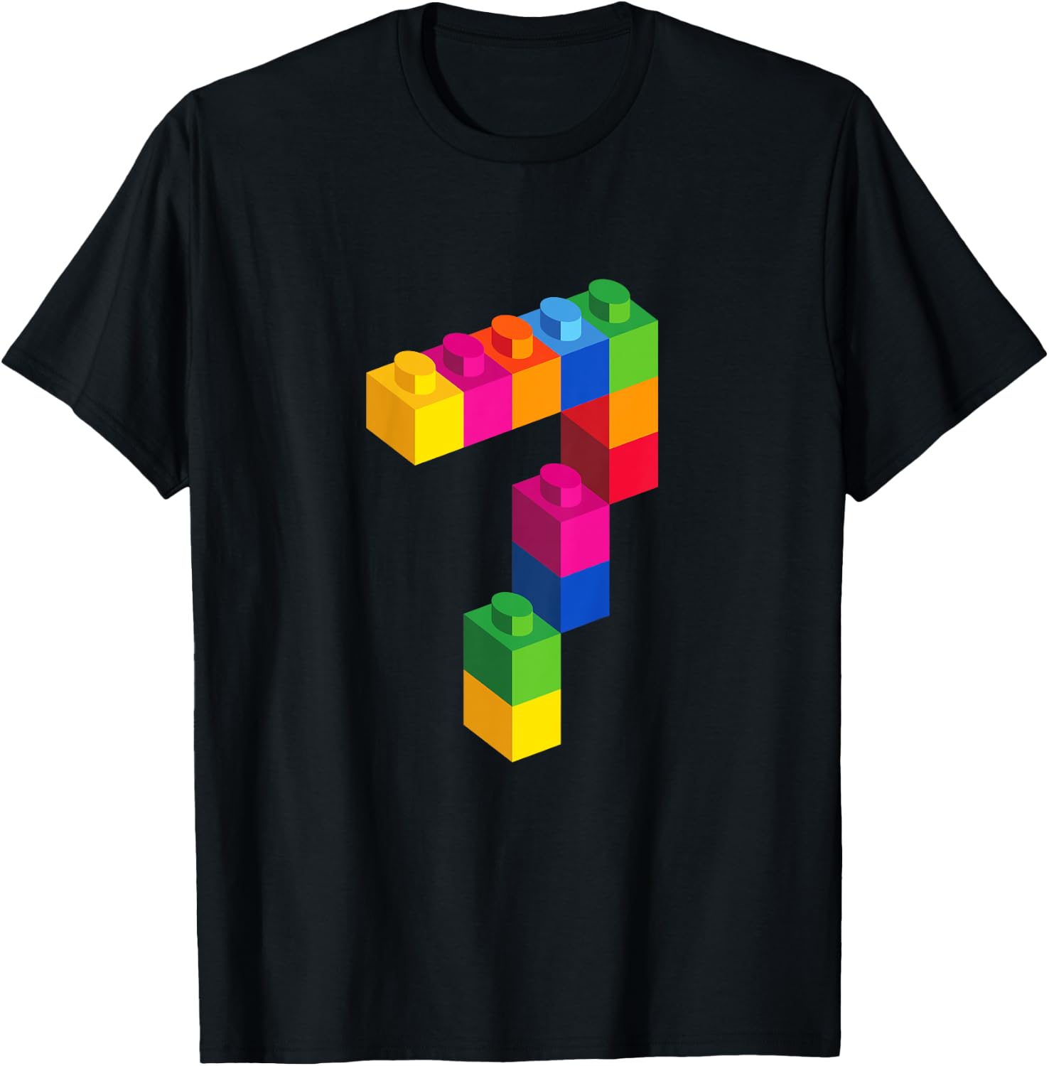 7 Year Old Building Blocks Birthday T Shirt Bricks 7th Gift T-Shirt - T-Shirt | Black