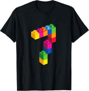 7 Year Old Building Blocks Birthday T Shirt Bricks 7th Gift T-Shirt - T-Shirt | Black