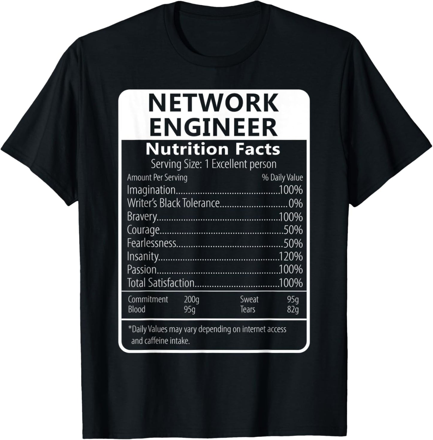 NETWORK ENGINEER Nutrition Facts Sarcastic T-Shirt - T-Shirt | Black
