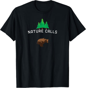 Nature Calls with a pooping bear, funny elk hunting fishing T-Shirt - T-Shirt | Black