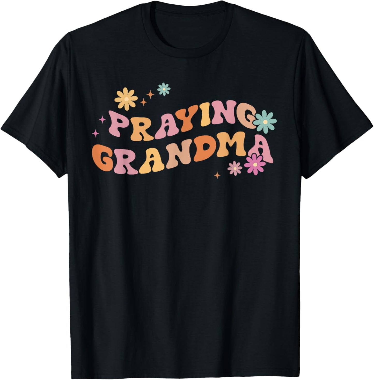 Christian Mother's Day Groovy Flower Prayer Praying Grandma T-Shirt - T-Shirt | Black