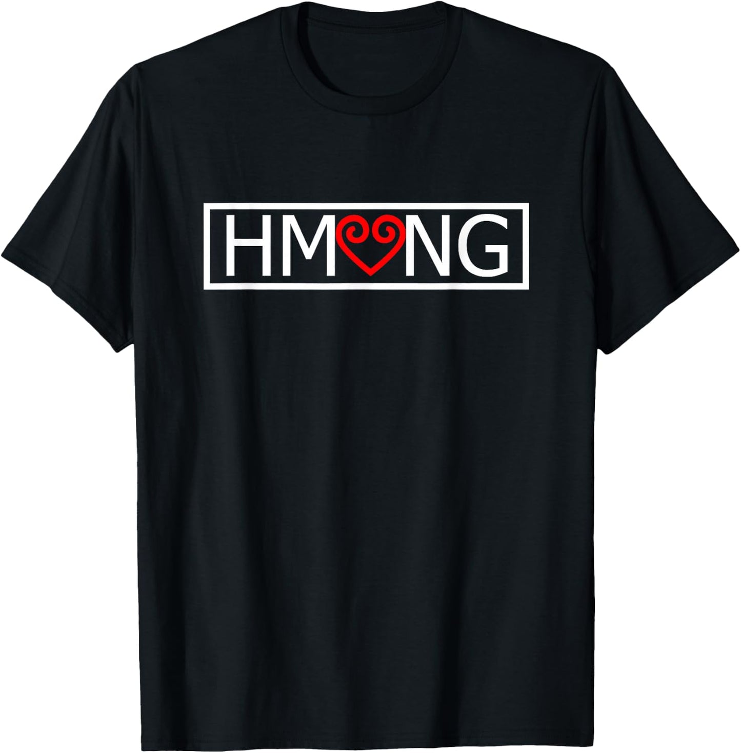 Hmong Word White Letters Red Heart Symbol Graphic T-Shirt - T-Shirt | Black