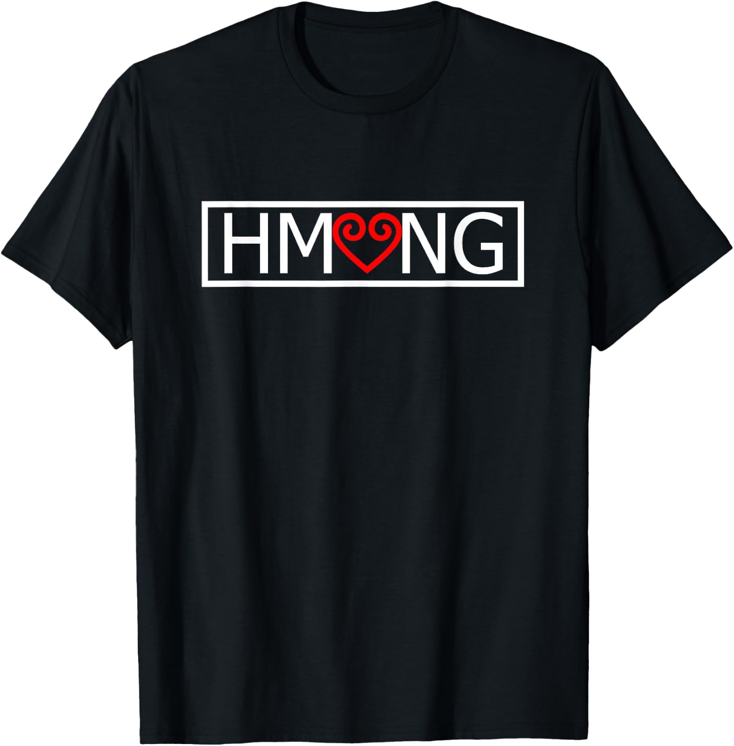 Hmong Word White Letters Red Heart Symbol Graphic T-Shirt - T-Shirt | Black