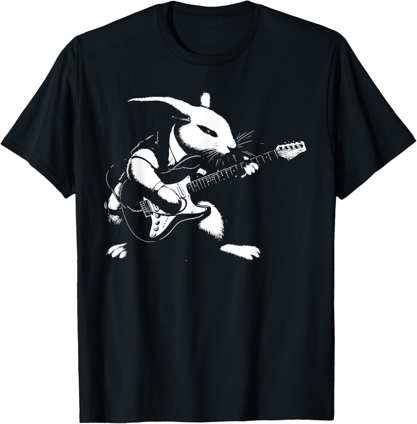 Rabbit Playing Bass Guitar Shirt Men Animal Playing Guitar T-Shirt - T-Shirt | Black