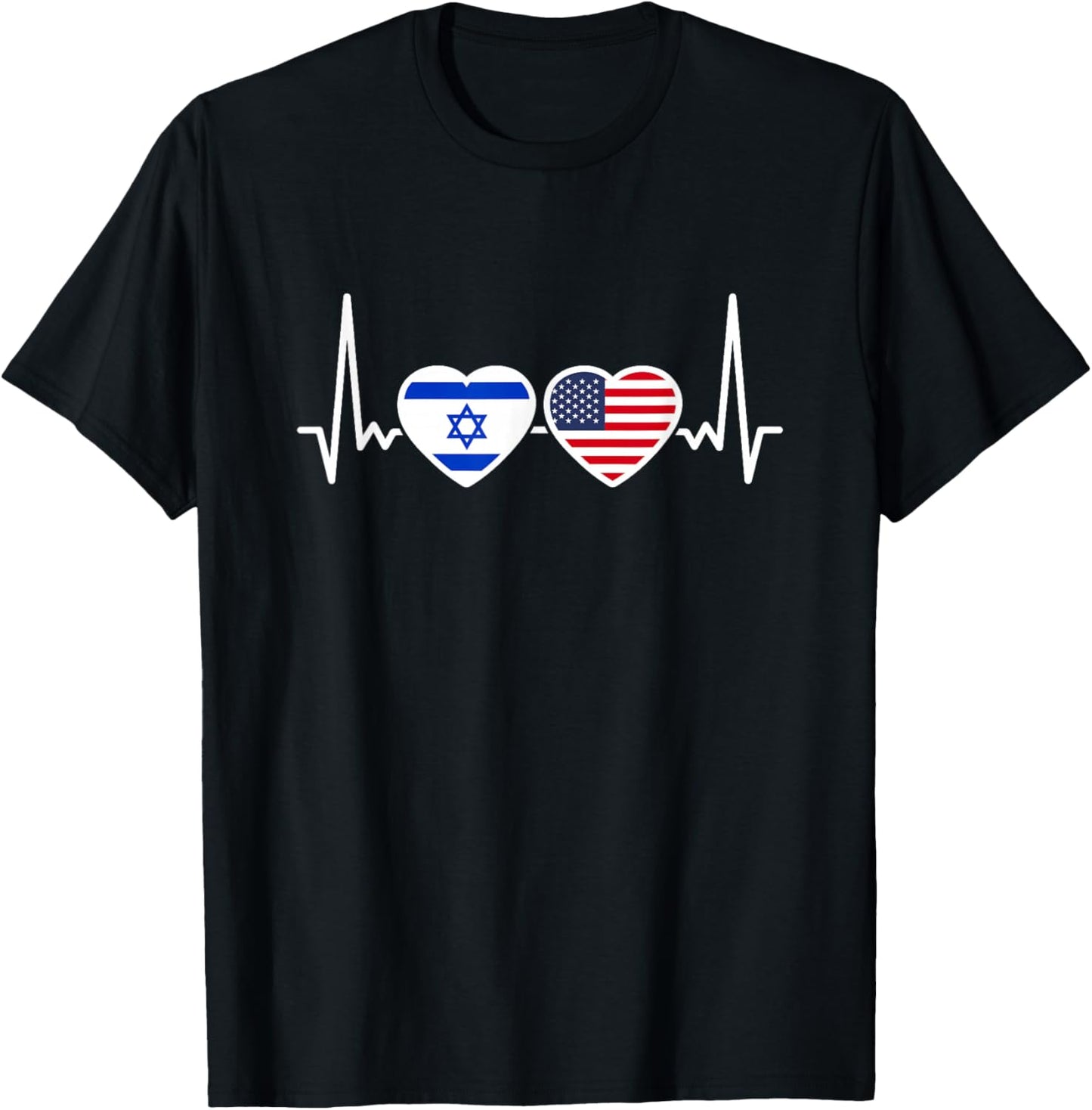 Israel USA Heartbeat Flag American Israeli T-Shirt - T-Shirt | Black