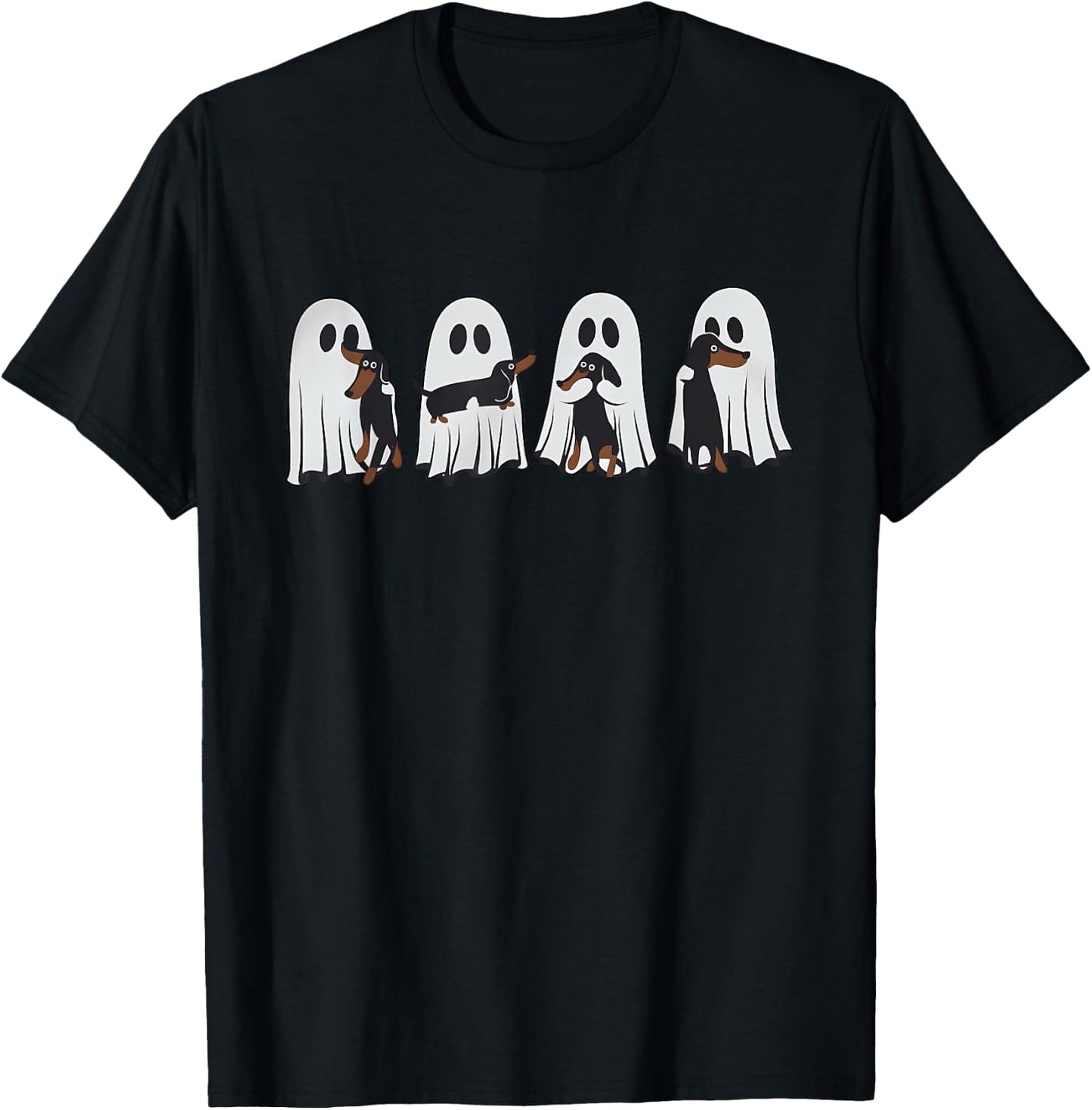 Cute Ghost Holding Dachshund Halloween Shirt Dachshund T-Shirt - T-Shirt | Black