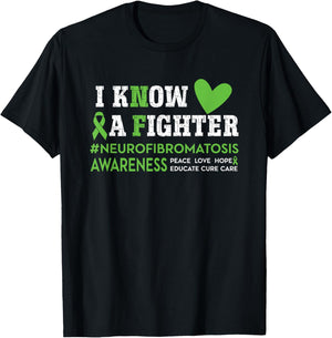 NF Neurofibromatosis Awareness I Know a Fighter Green Ribbon T-Shirt - T-Shirt | Black