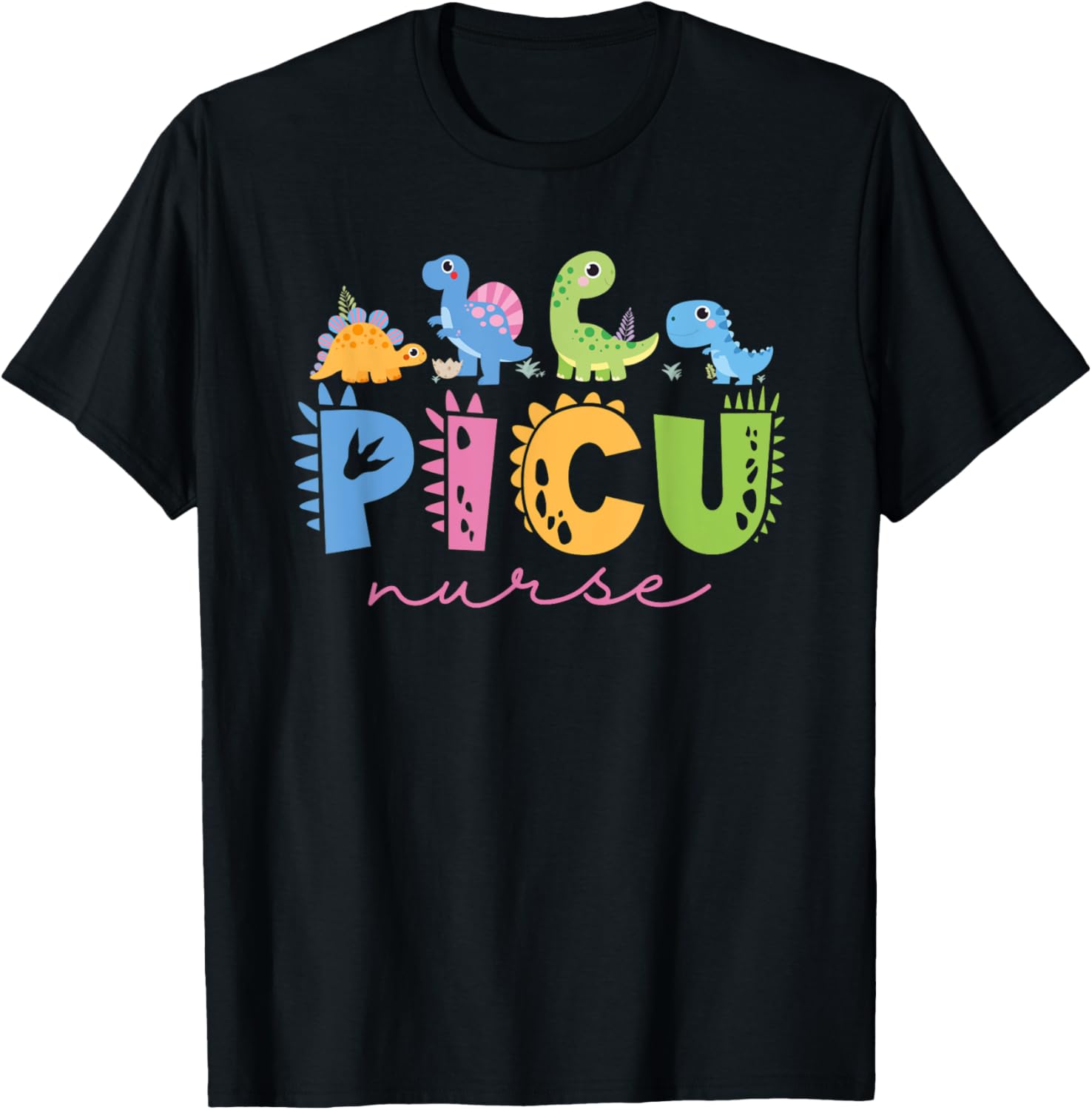 PICU Pediatric Nurse Dinosaurs PICU Squad Nurse Appreciation T-Shirt - T-Shirt | Black