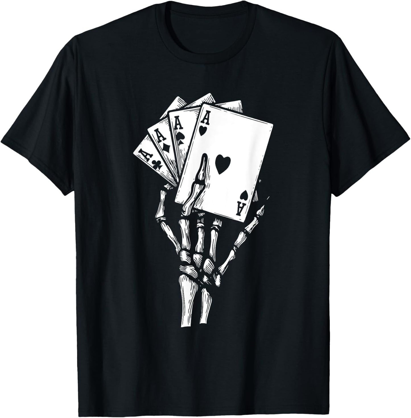 Skeleton Hand Playing Card Lazy Halloween Costume Poker T-Shirt - T-Shirt | Black