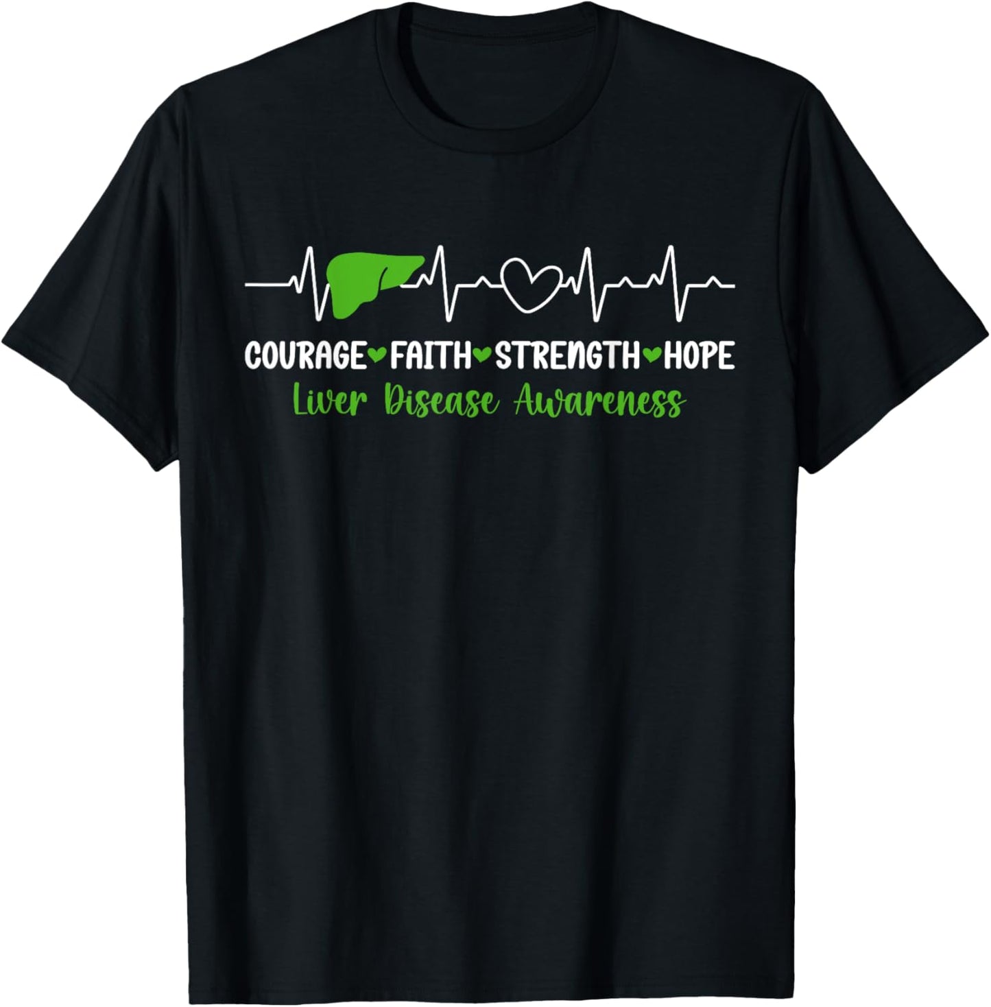 Liver Disease Awareness Heartbeat Liver Disease Warrior , Small, Black T-Shirt - T-Shirt | Black