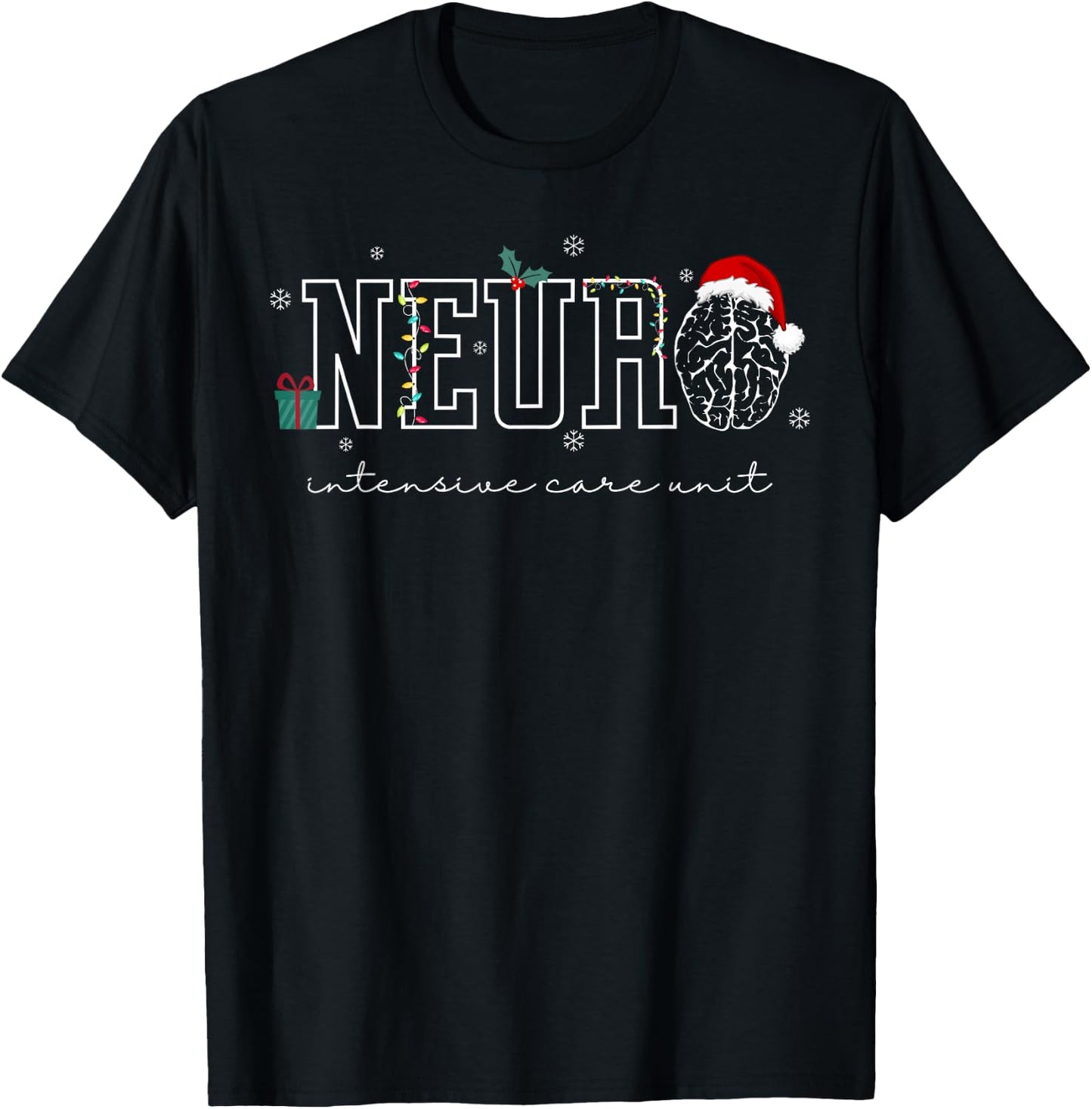 Neuro ICU Nurse Brain Neuroscience ICU Nurse Santa Christmas T-Shirt - T-Shirt | Black