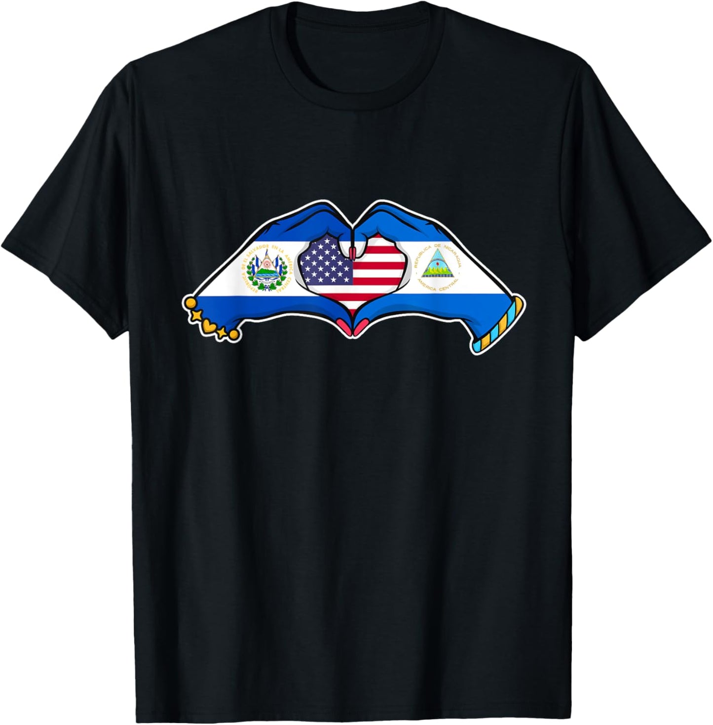 Heart hands El Salvador, Nicaragua and the US. T-Shirt - T-Shirt | Black