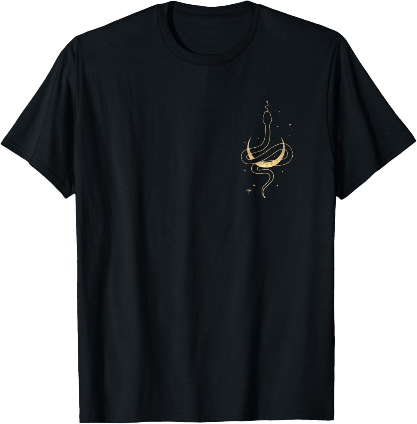 Gold Snake and Moon Phases / Snake / Crescent Moon T-Shirt - T-Shirt | Black