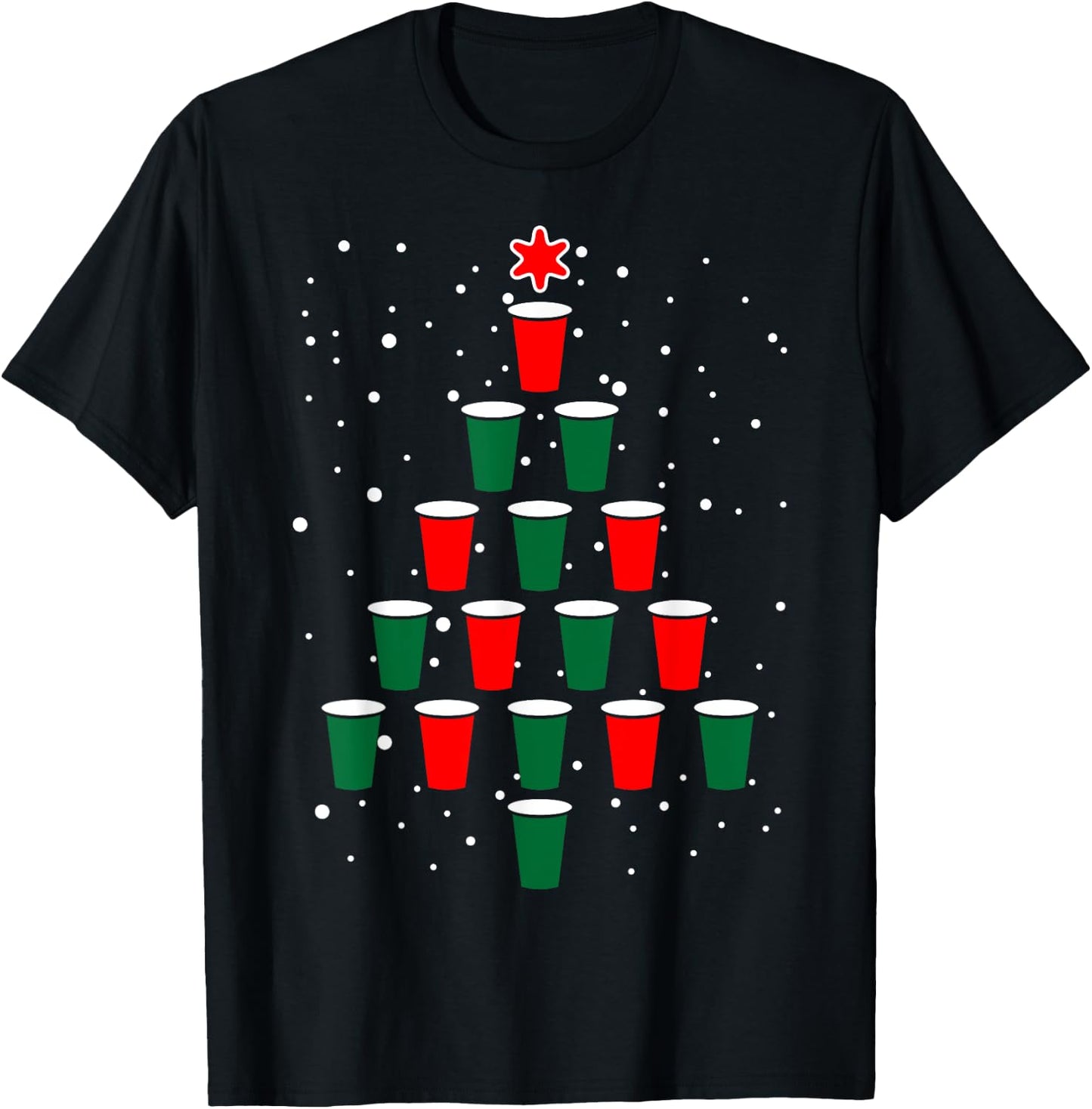 Fitintheflow -Adults Beer Pong Christmas Tree , Black, 3X-Large, Short Sleeve, , Classic Fit, Cotton 80% Polyester 20% T-Shirt - T-Shirt | Black