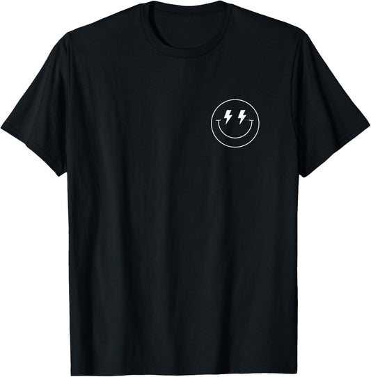 Minimalist 80s Lightning Bolt Eyes Happy Smiling Smile Face T-Shirt - T-Shirt | Black