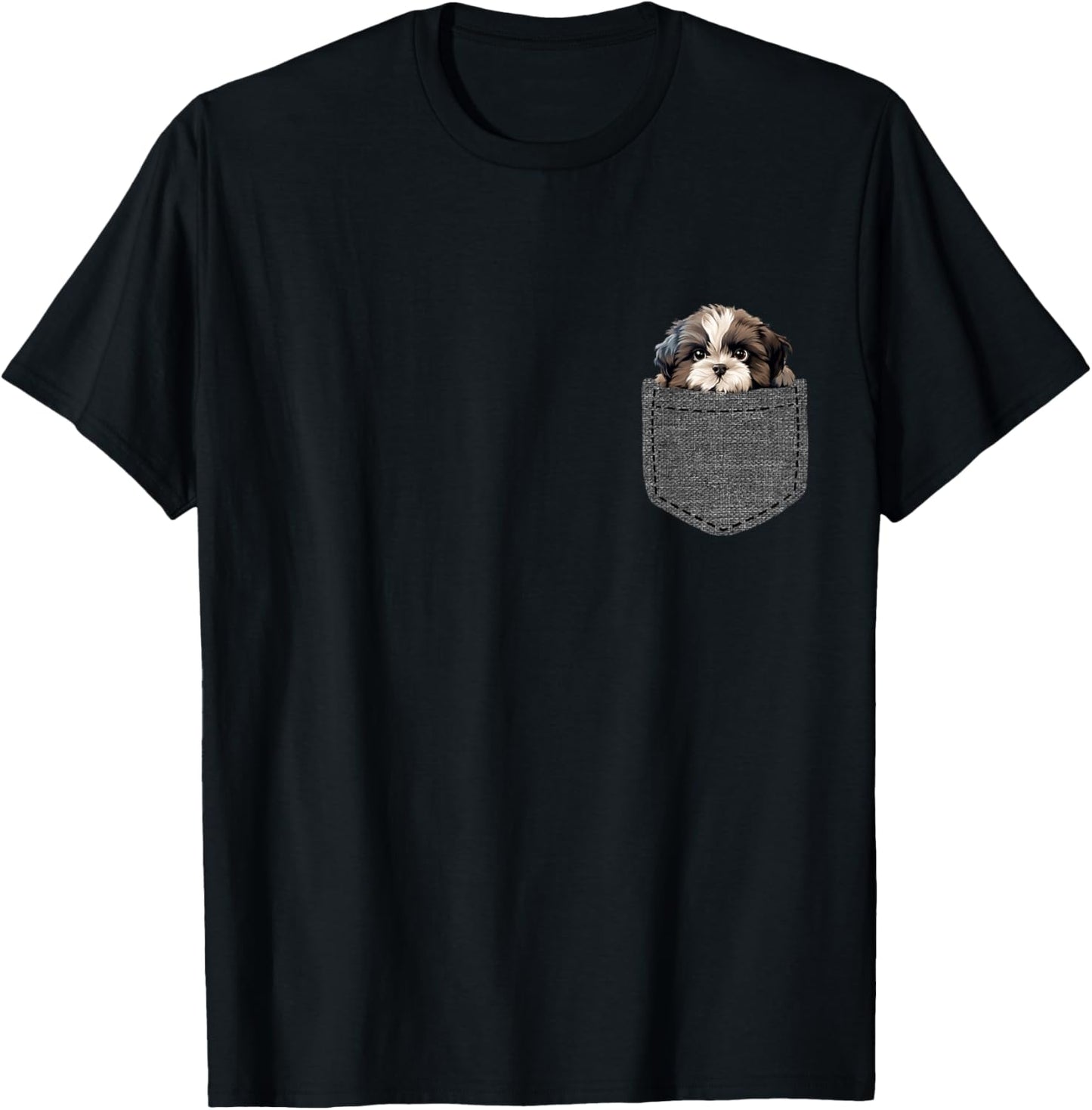Shih Tzu Dog in Pocket Women Girls Kids T-Shirt - T-Shirt | Black