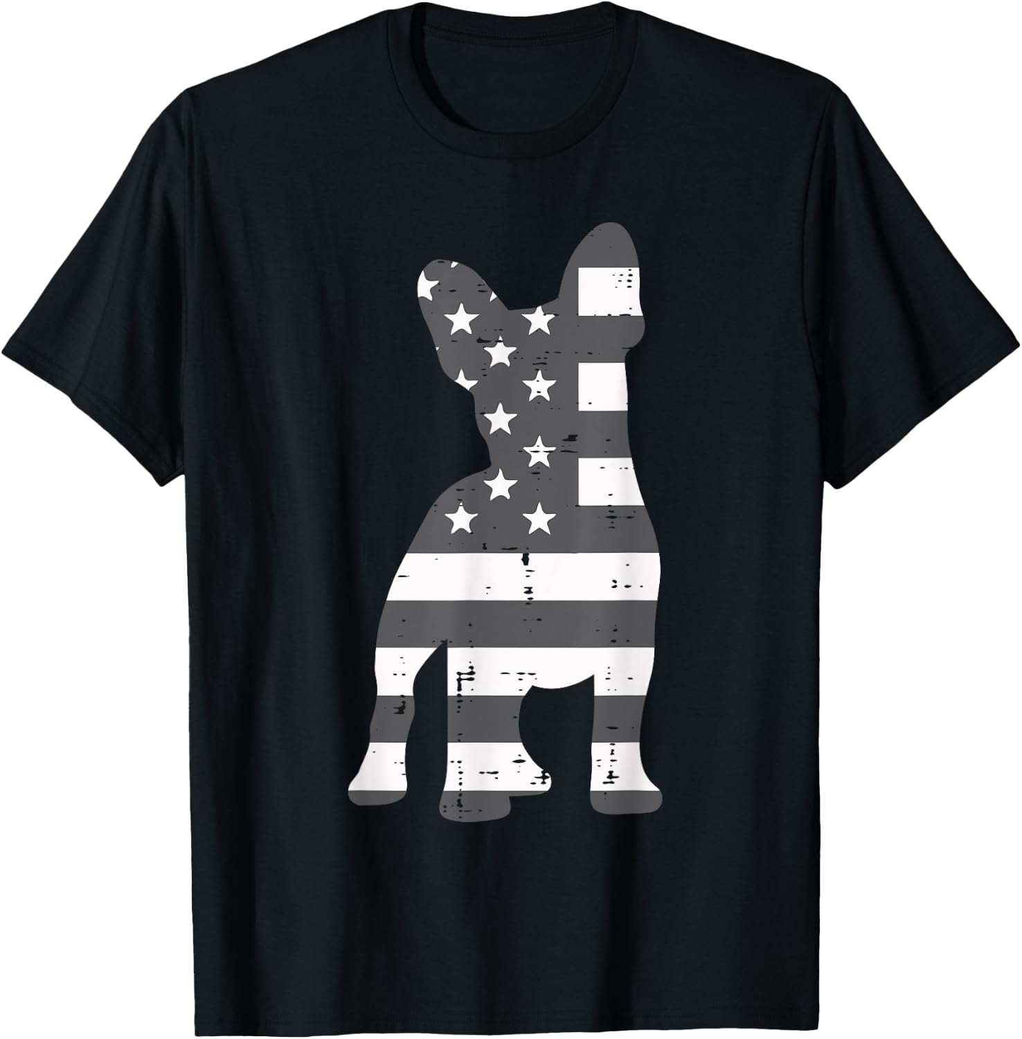 Gray US Flag French Bulldog Frenchie Patriotic 4th Of July T-Shirt - T-Shirt | Black