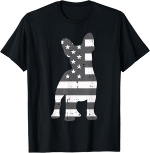 Gray US Flag French Bulldog Frenchie Patriotic 4th Of July T-Shirt - T-Shirt | Black