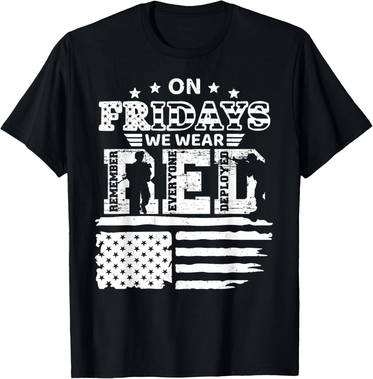 On Friday We Wear Red Friday Military Support troops US Flag T-Shirt - T-Shirt | Black