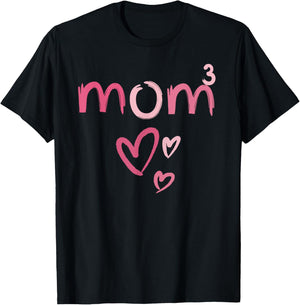 Mom3 Heart Mother of Three Mama of 3 Gifts Mothers Day T-Shirt - T-Shirt | Black