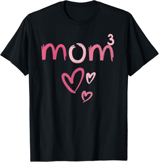 Mom3 Heart Mother of Three Mama of 3 Gifts Mothers Day T-Shirt - T-Shirt | Black