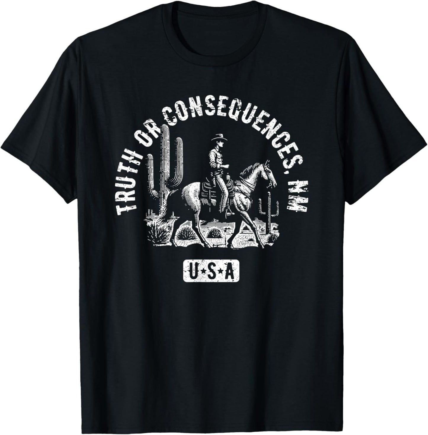 Truth or Consequences NM USA Cowboy Horse Distressed Design T-Shirt - T-Shirt | Black