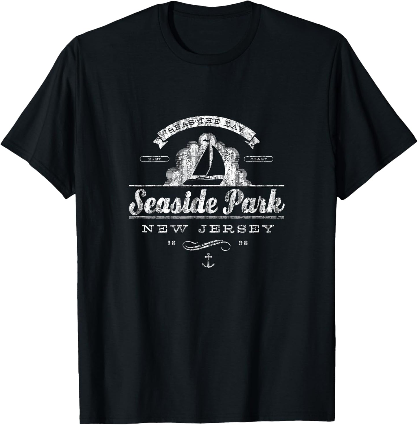 Seaside Park NJ Sailboat Vintage Nautical T-Shirt - T-Shirt | Black