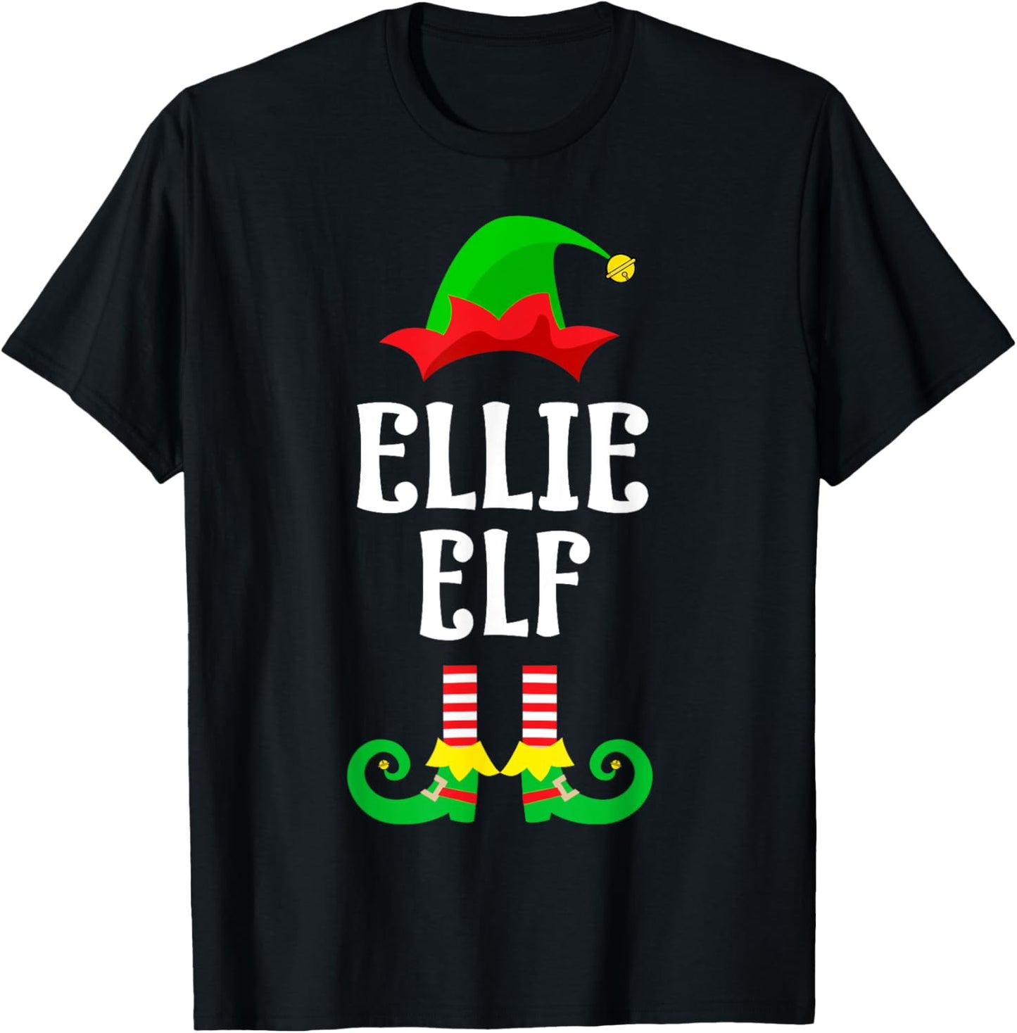 Ellie Elf Personalized Name Christmas Family Matching T-Shirt - T-Shirt | Black