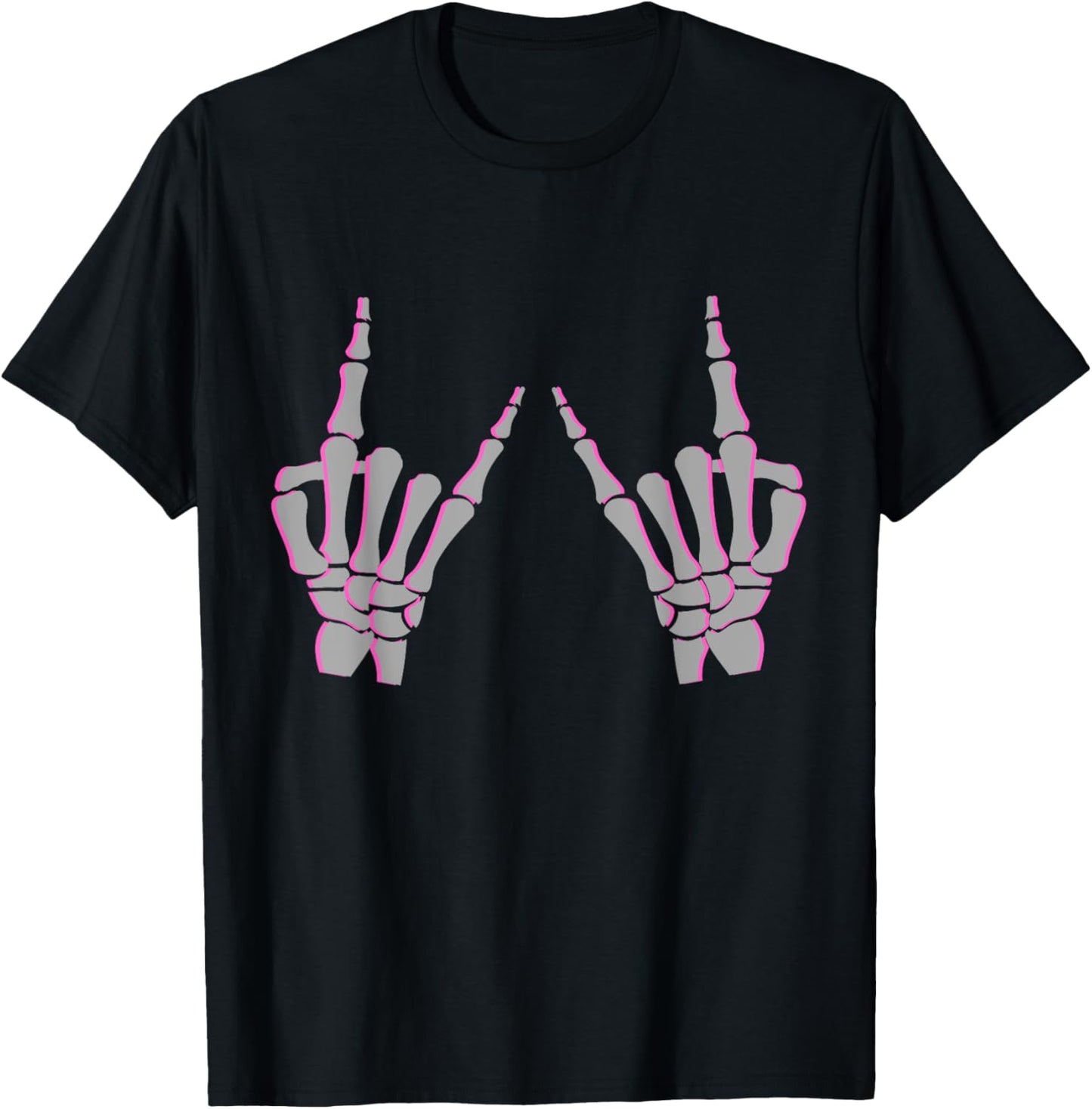 Skeleton Hand Horns Rock On Heavy Metal Women Back the Pink T-Shirt - T-Shirt | Black