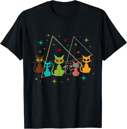 Triangle Classic Art Kitten Lover Vintage Artwork Cute Cat Men Women Kids T-Shirt - T-Shirt | Black