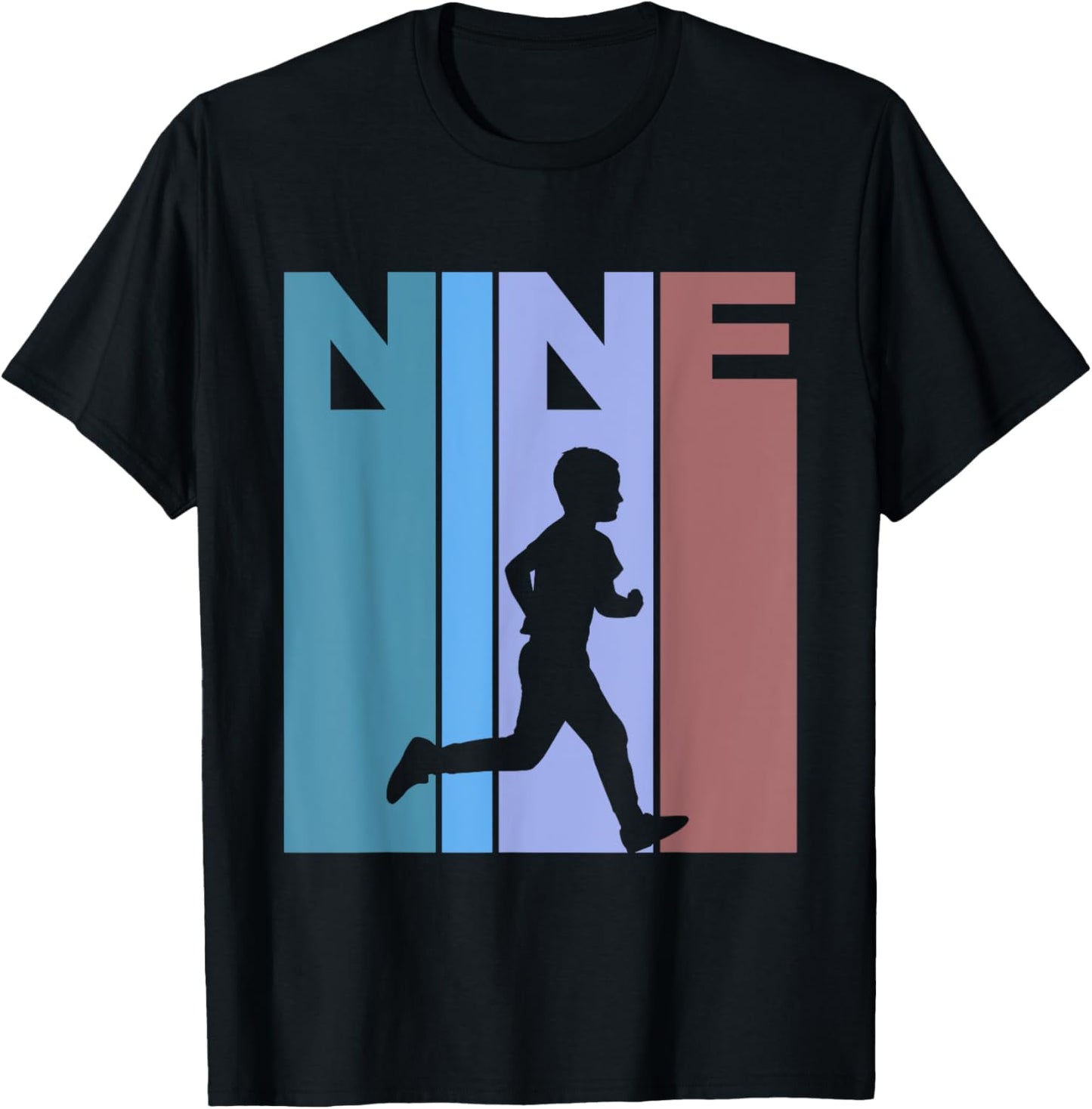 Retro 9th Birthday Running Theme 9 Year Old Runner T-Shirt - T-Shirt | Black