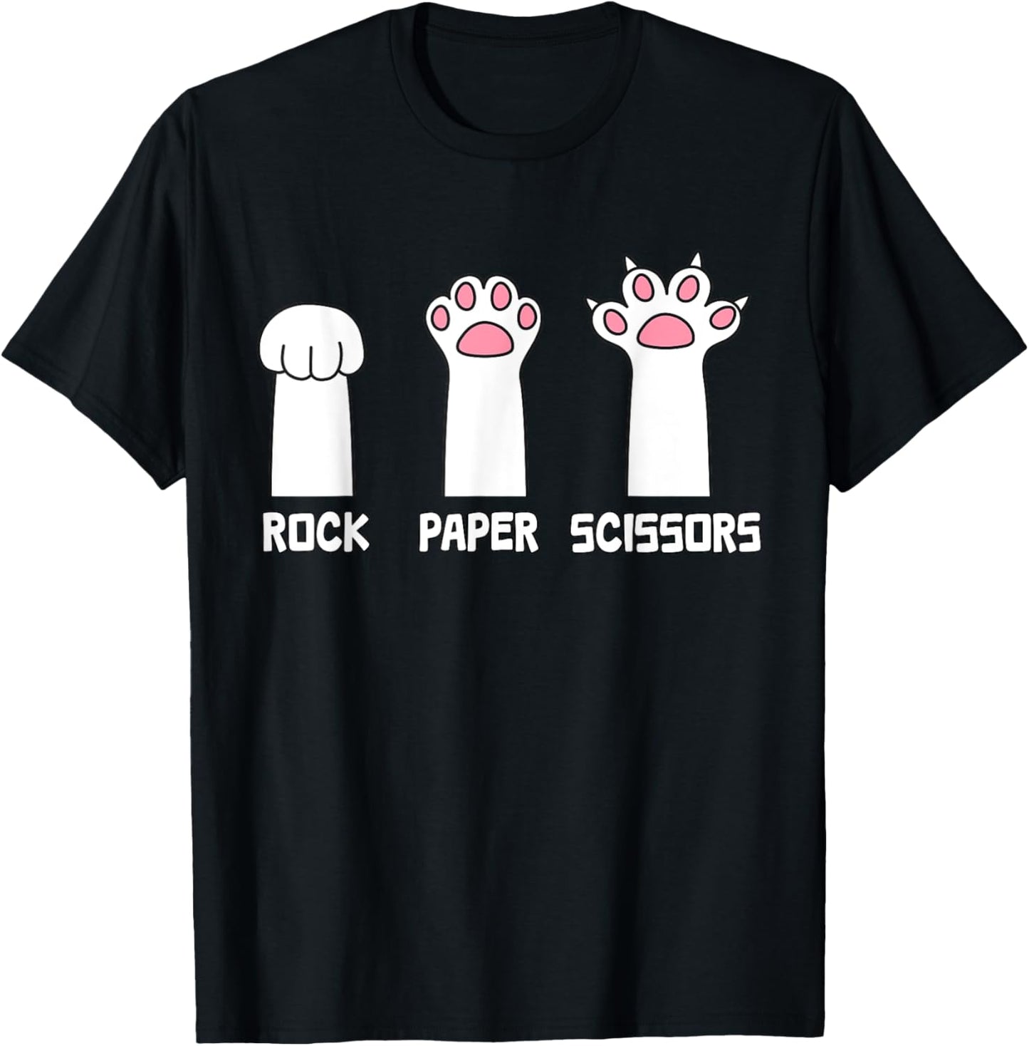 Rock Paper Scissors Cat - Paws Game Cute Paw Funny Cat T-Shirt - T-Shirt | Black