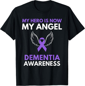 My Hero is Now My Angel Dementia Awareness Ribbon Support T-Shirt - T-Shirt | Black