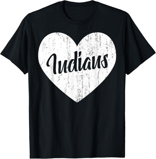 Indians School Sports Fan Team Spirit Mascot Heart Gift T-Shirt - T-Shirt | Black