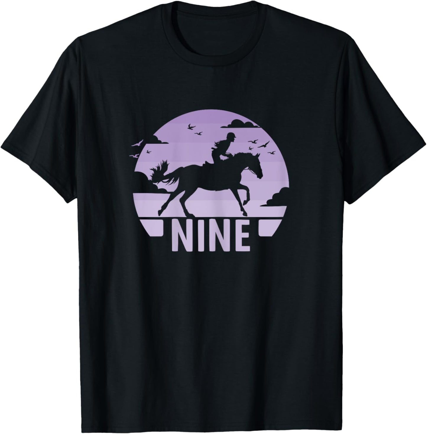 9th Birthday Horse Riding Girl 9 Years Girl Horse Birthday T-Shirt - T-Shirt | Black