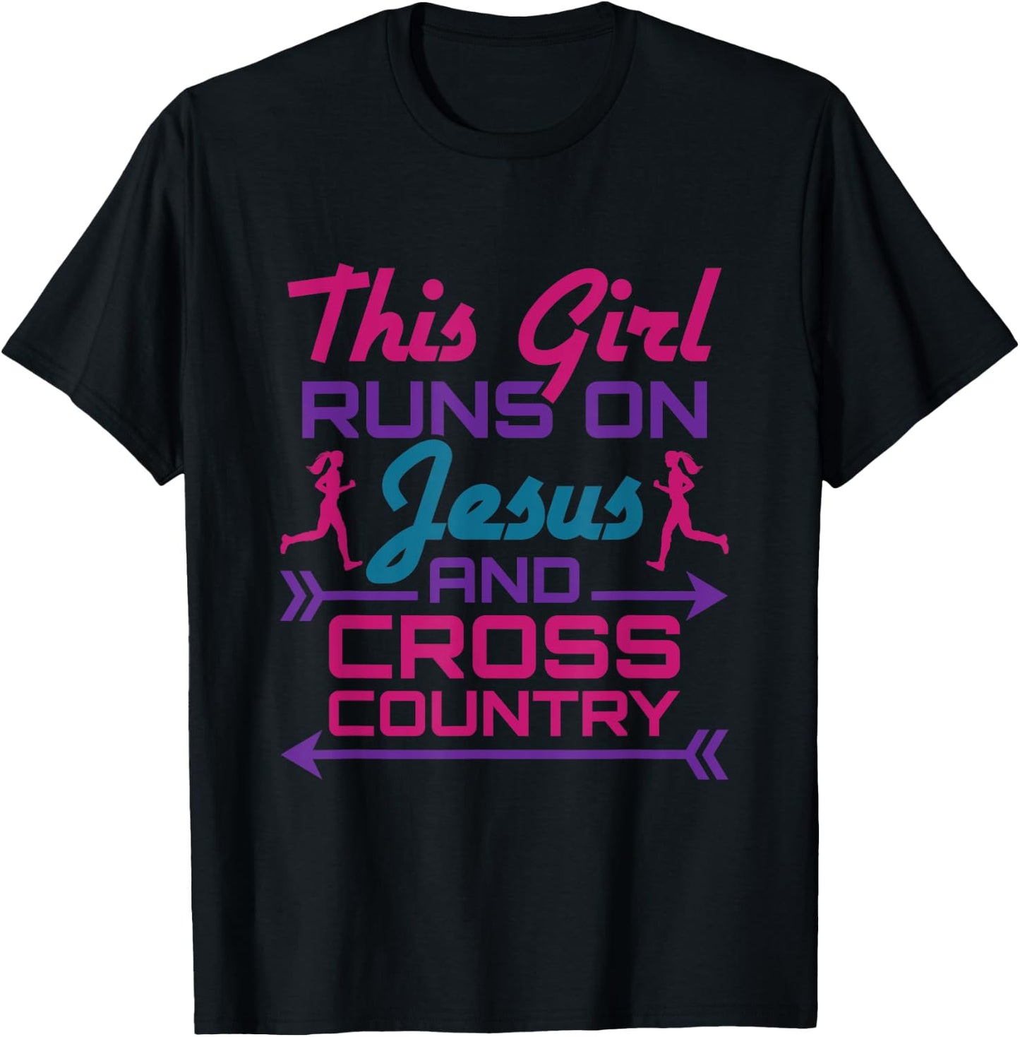 This Girl Runs on Jesus and Cross Country Cute XC Running T-Shirt - T-Shirt | Black