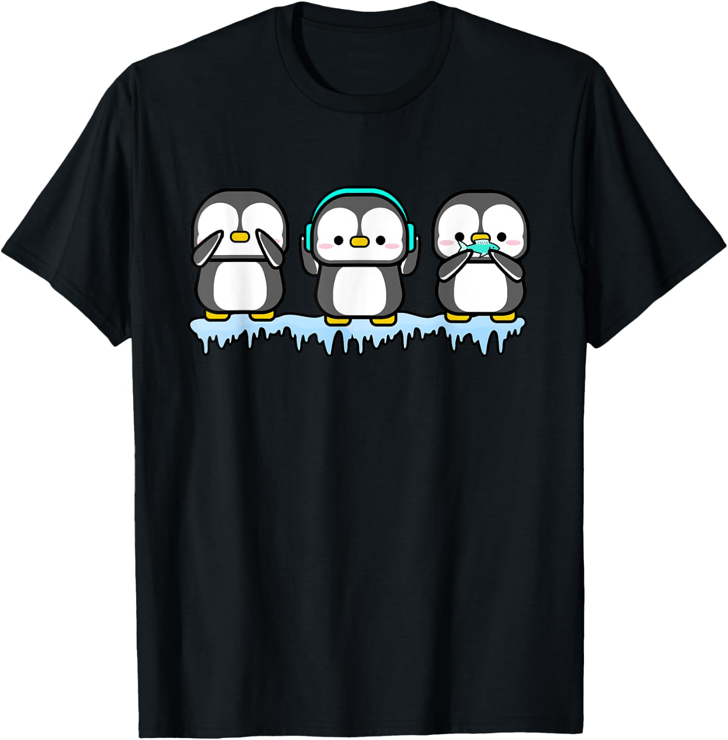 Funny Penguins See Hear Speak No Evil Bird Nerds Penguin T-Shirt - T-Shirt | Black