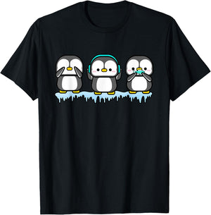 Funny Penguins See Hear Speak No Evil Bird Nerds Penguin T-Shirt - T-Shirt | Black