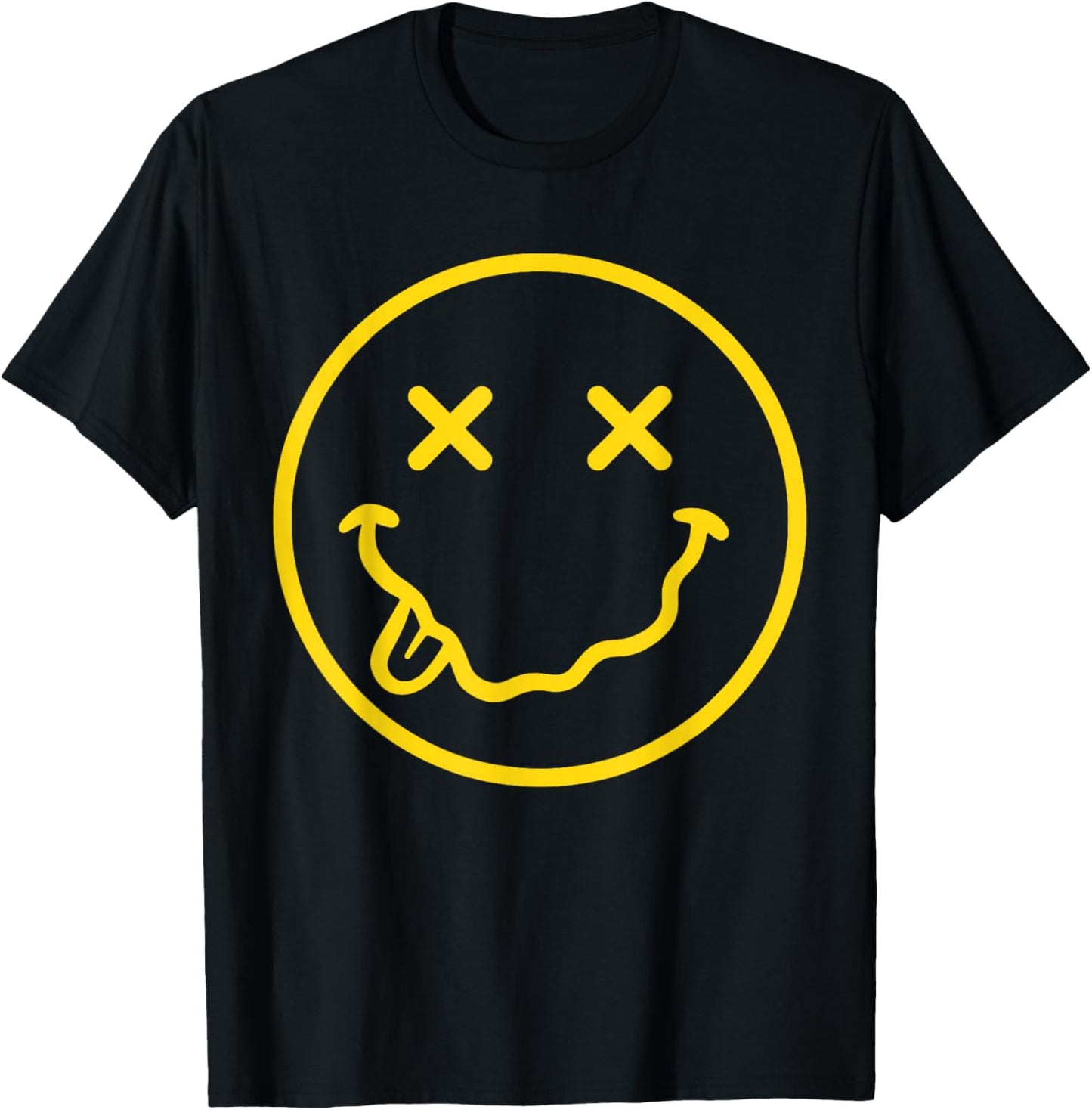 70s Yellow Smile Face Shirt Cute Happy X Eyes Smiling Face T-Shirt - T-Shirt | Black